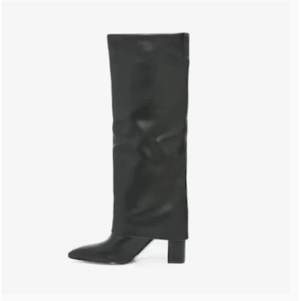 Marc Fisher Black Pointed-Toe Knee-High Block Heel Boots - Picture 7 of 13